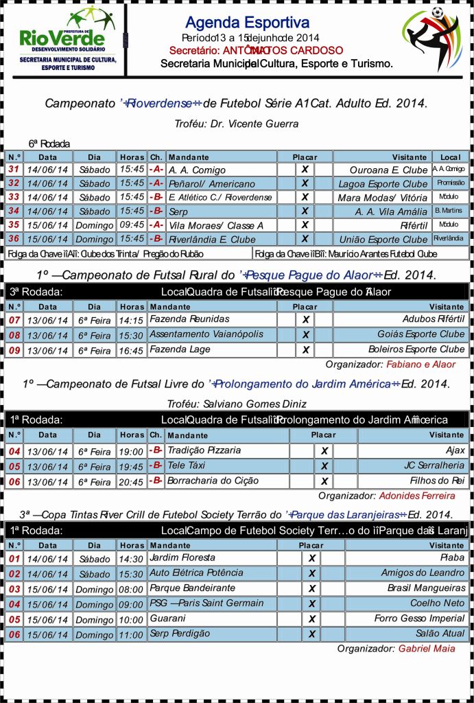 Confira a Agenda Esportiva de Rio Verde para o Final de Semana ...