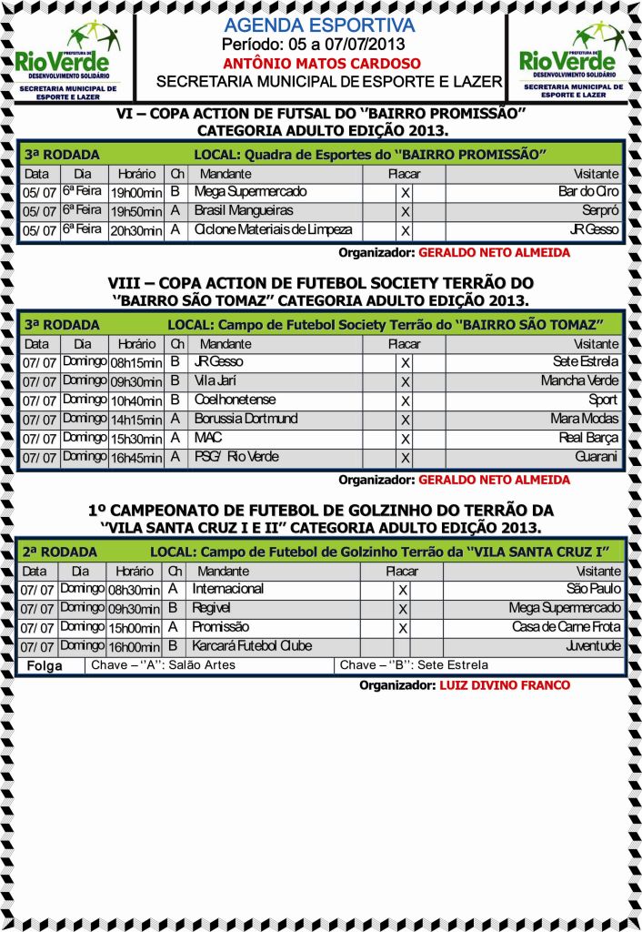 Confira a agenda esportiva do fim de semana – Prefeitura Municipal de ...