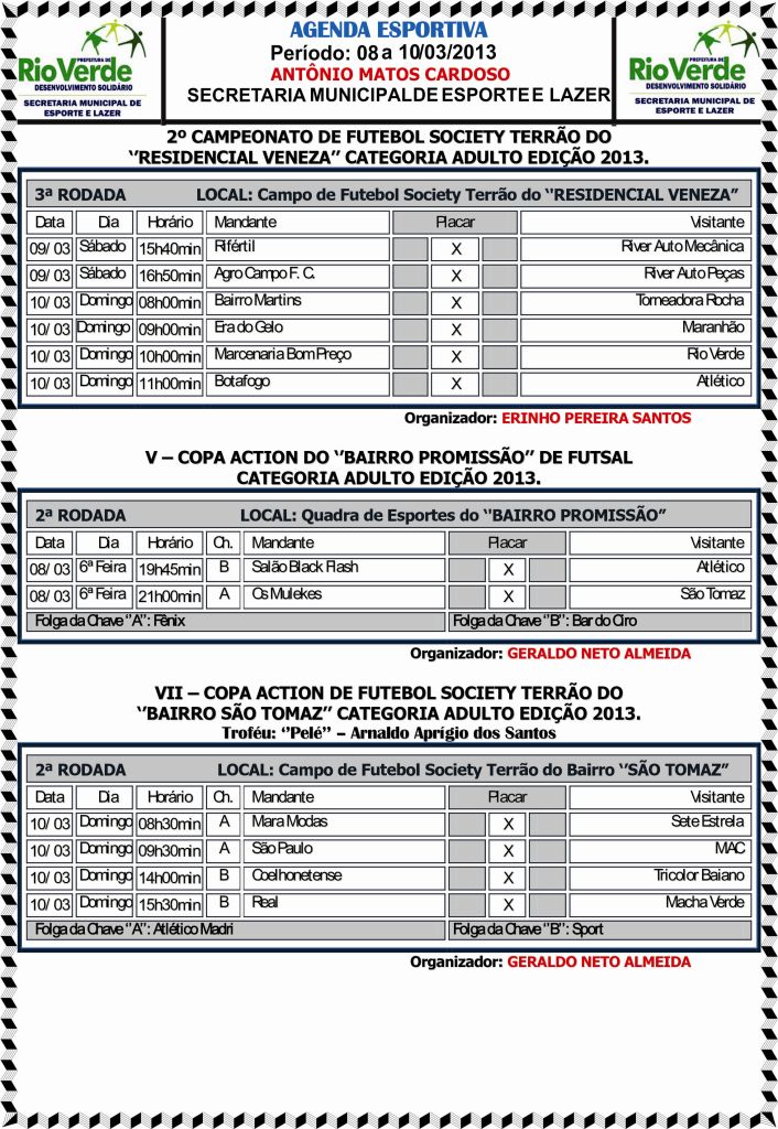 Confira a Agenda Esportiva deste fim de semana – Prefeitura Municipal ...
