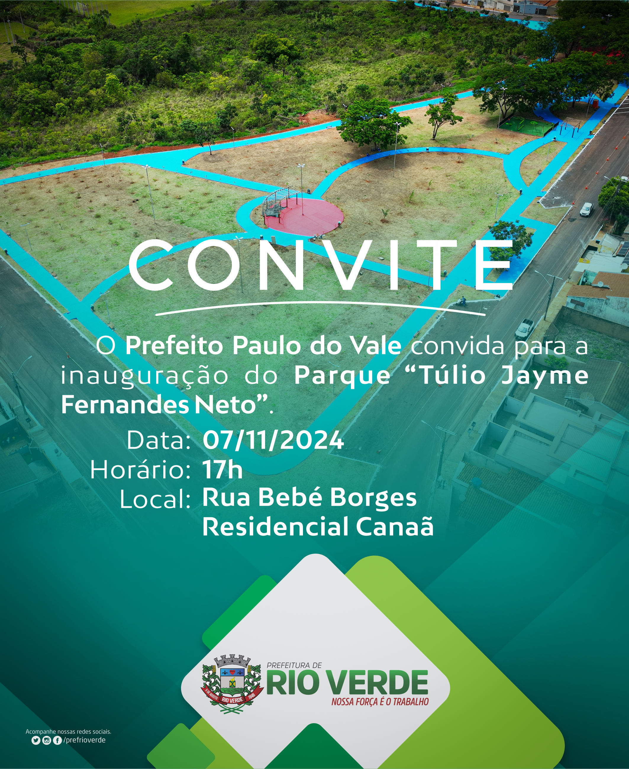 Prefeitura inaugura nesta quinta-feira(07/11) o Parque “Túlio Jayme Fernandes Neto” no Residencial Canaã