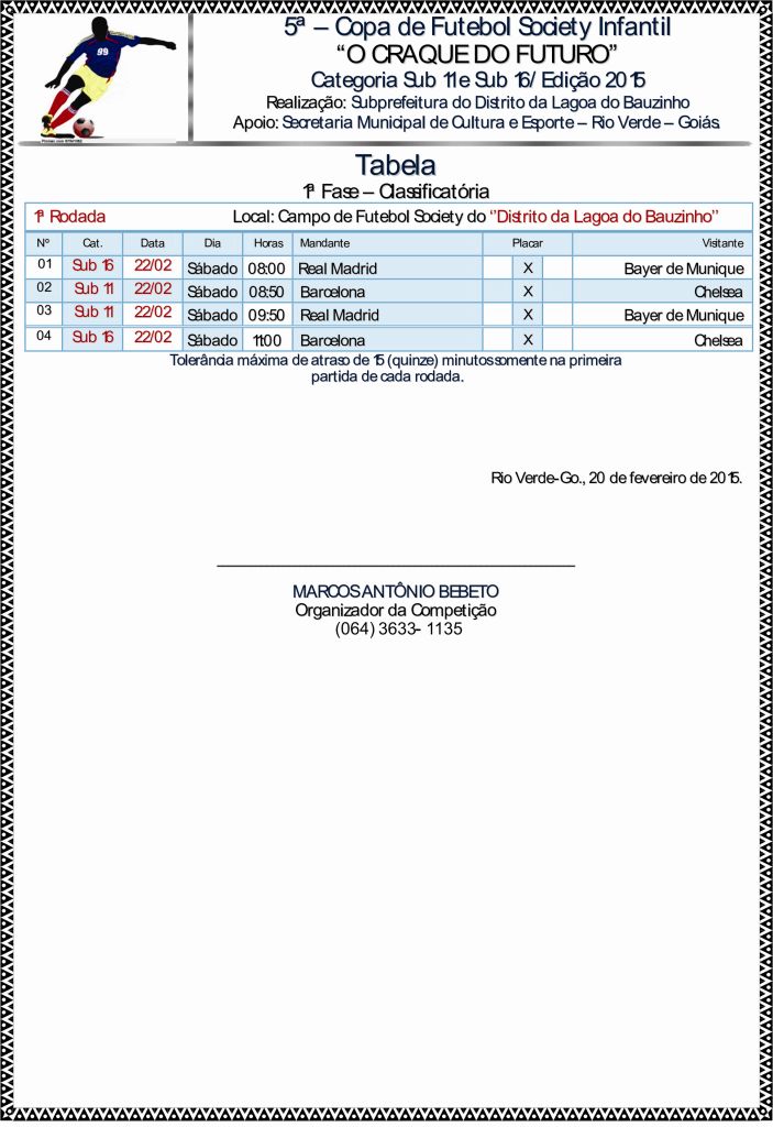 TABELA DE CLASSIFICAÇÃO CAMPEONATO MUNICIPAL DE FUTEBOL SETE – Prefeitura  Municipal de Novo Xingu – RS