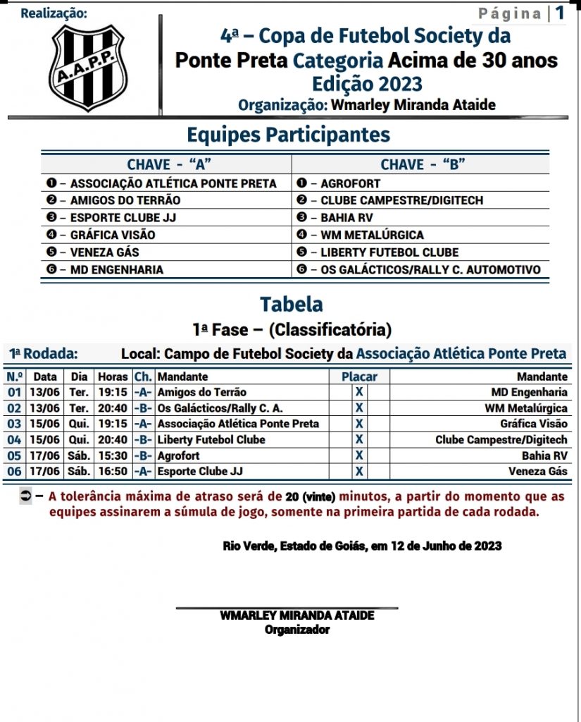 4ª Copa de Futebol Society da Ponte Preta começa com jogos